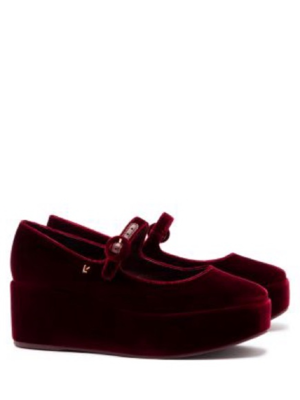 Larroude Deep Burgundy Velvet Mary Jane Platform Pumps